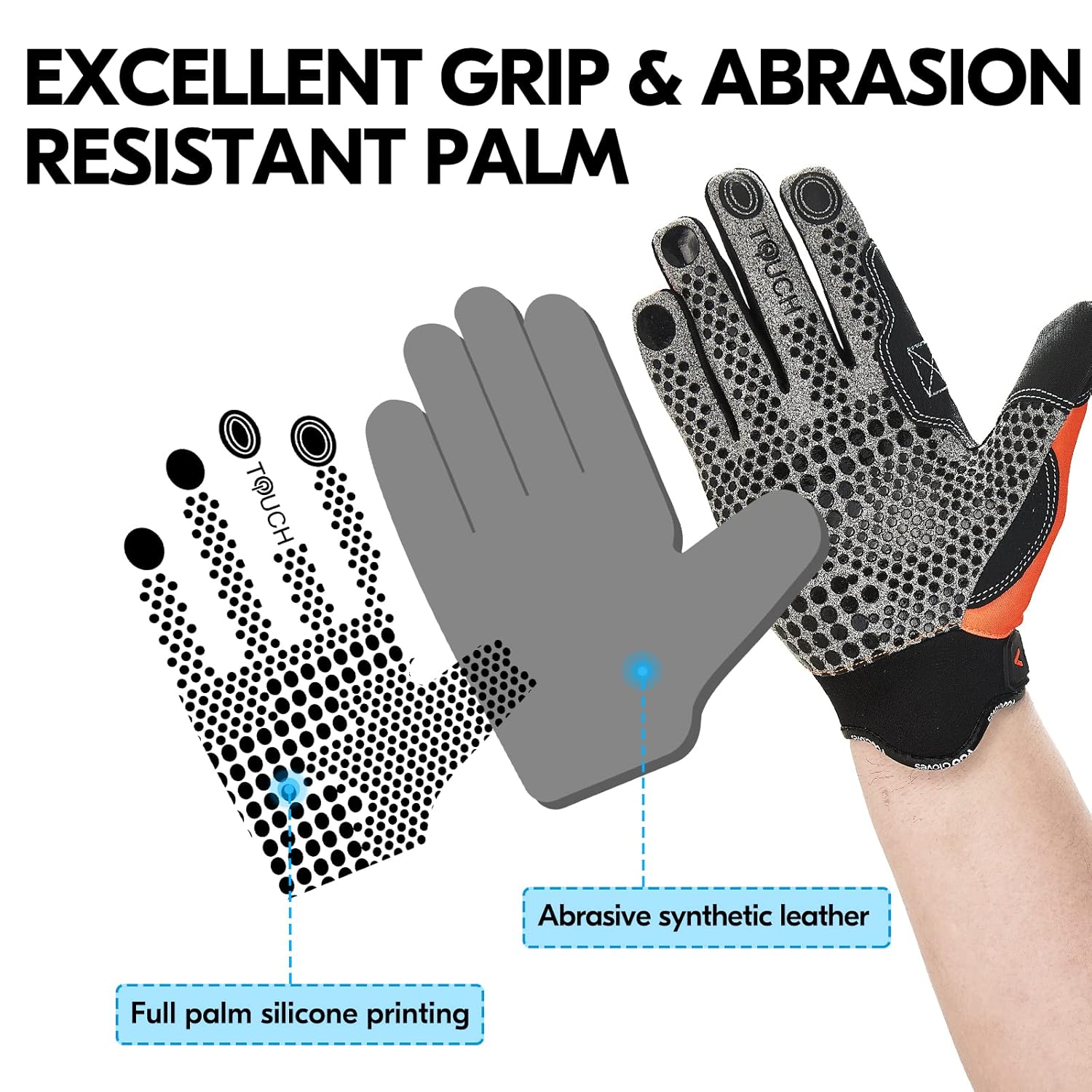 Thumbnail 1 de Vgo… Guanti da lavoro uomo in pelle touchscreen con silicone antiscivolo (Taglia XL, arancione) – 1 paio