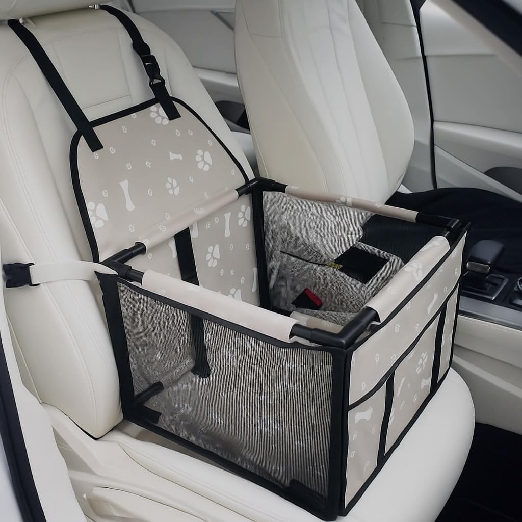 Detalle de GoBuyer Waterproof Pet Dog Car Seat Booster (Grey) 50x40cm with Seat Belt Harness