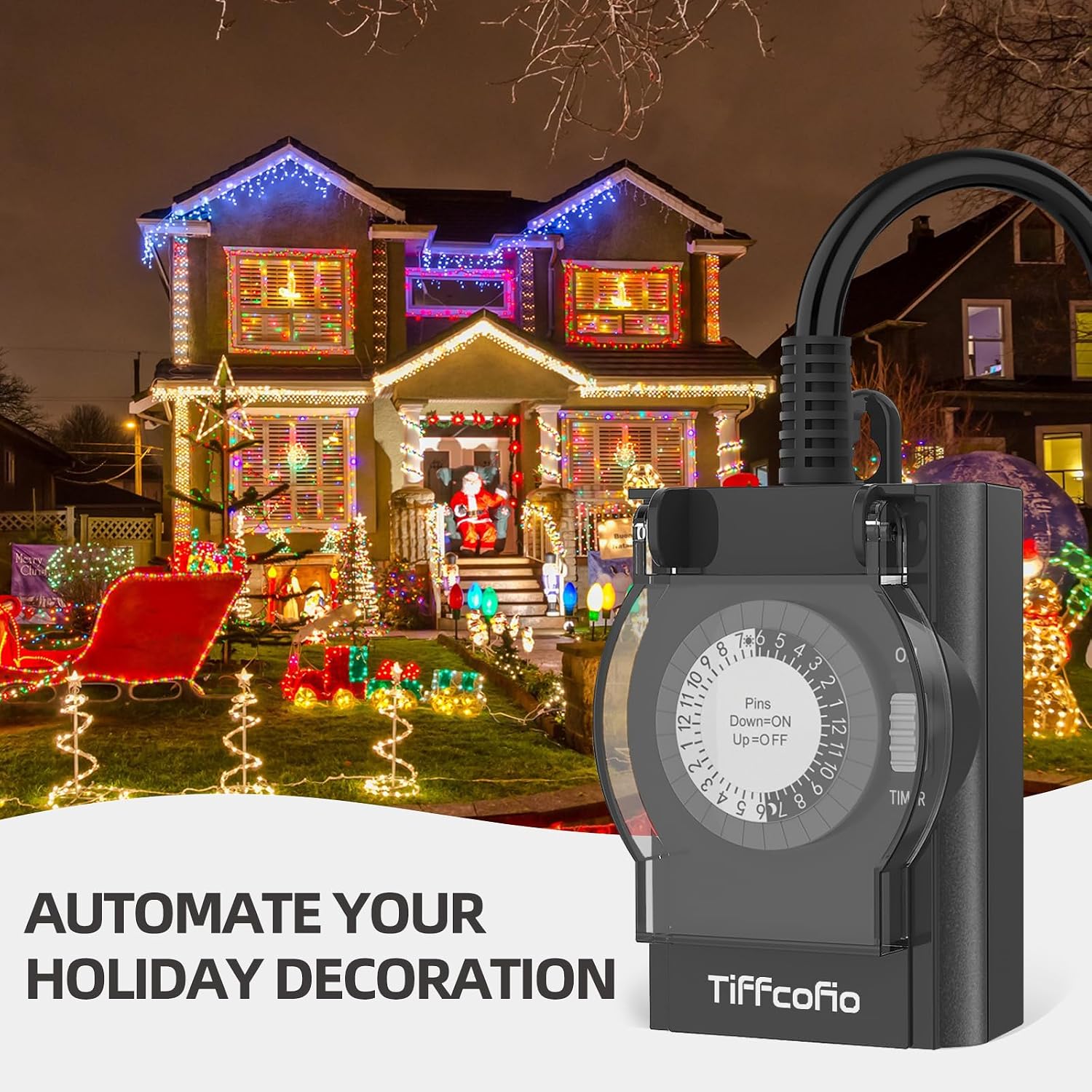 Thumbnail 3 de TiFFCOFiO TF-202 Outdoor Mechanical Timer, 24-Hour, 2 Grounded Outlets