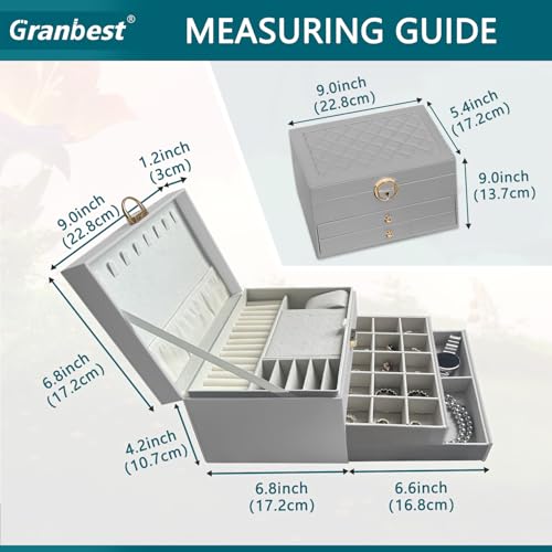Thumbnail 5 de Granbest Portagioie a 3 strati con 2 cassetti – Porta gioielli in pelle grigio