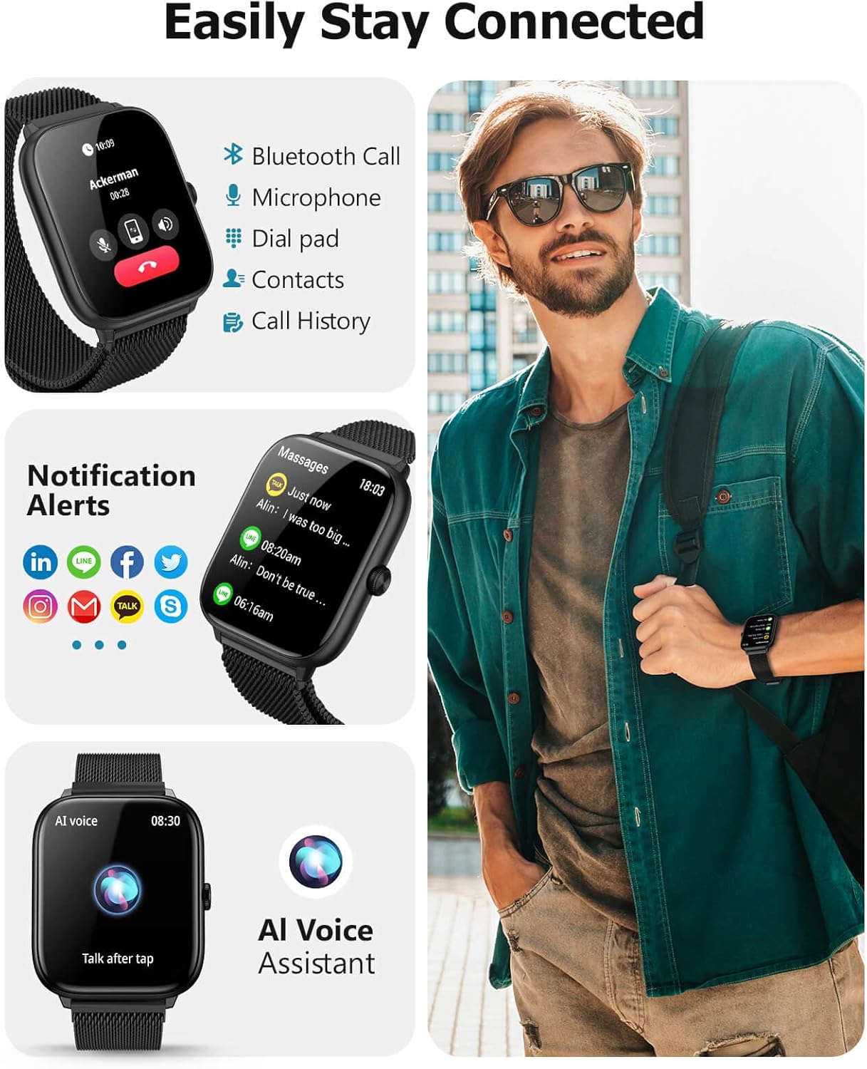 Thumbnail 3 de Smart Watch for Men with Blood Pressure Monitor — 2.06" AMOLED, 118 Sports Modes, IP68 Waterproof