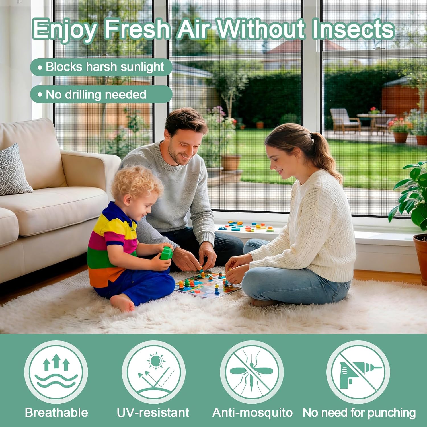 Thumbnail 5 de WEVOL Fliegengitter Fenster 120x250 cm – Katzensicheres Fiberglasnetz ohne Bohren