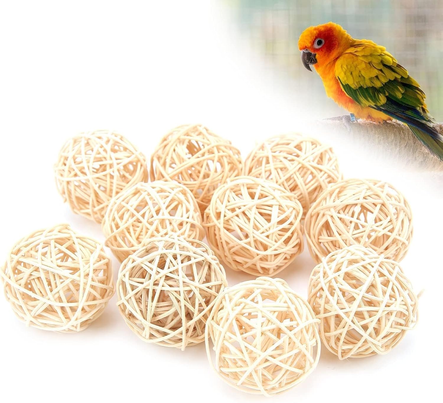 Detalle de Hztyyier 10Pcs Rattan Balls for Paro t Parakeet Budgie Cockatoo – Natural Chewing Toys