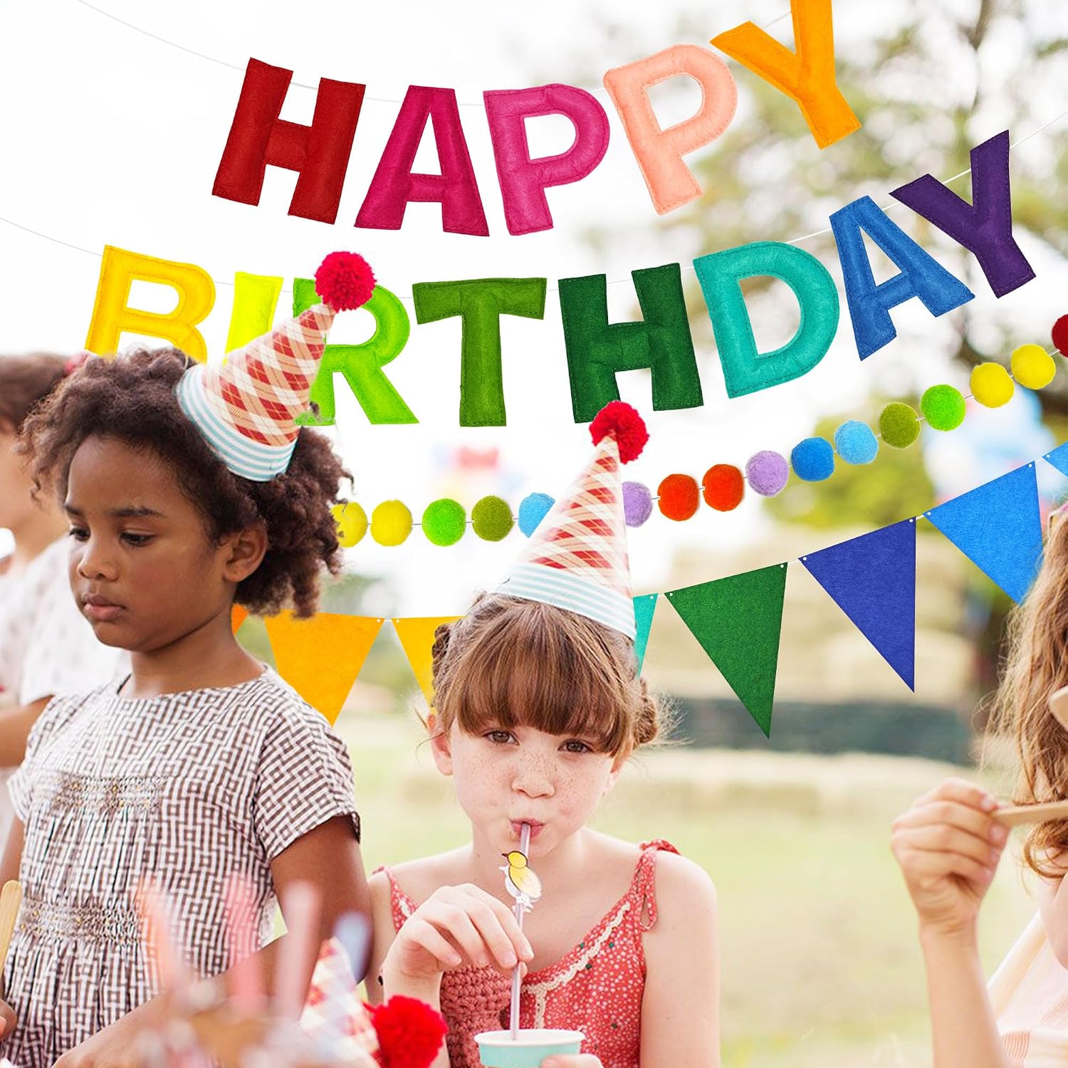 Detalle 2 de CANREVEL FHBBS-001 3-Piece Rainbow Felt Birthday Banner Set, Pre-Strung