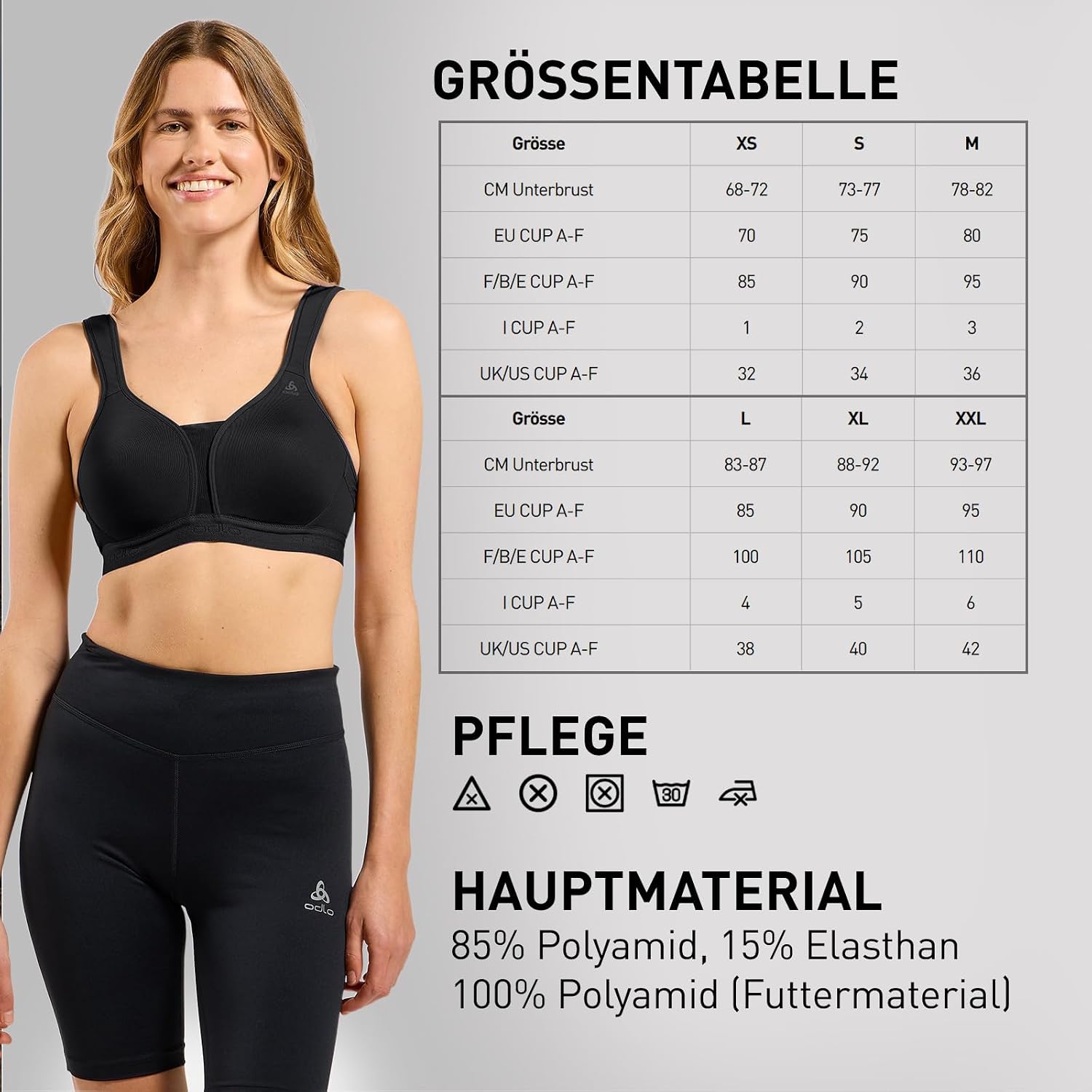 Detalle de Odlo Sport BH Padded High I: Gepolsterter High-Support-BH für Damen mit nachhaltiger Qualität