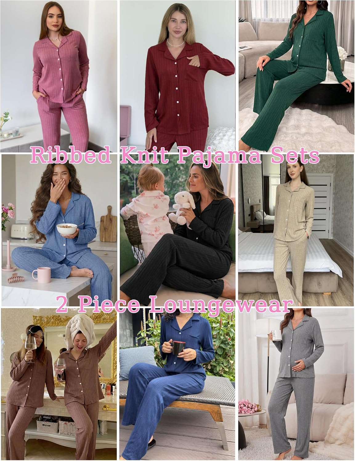 Thumbnail 6 de Ekouaer Women's Ribbed Knit Pajama Set