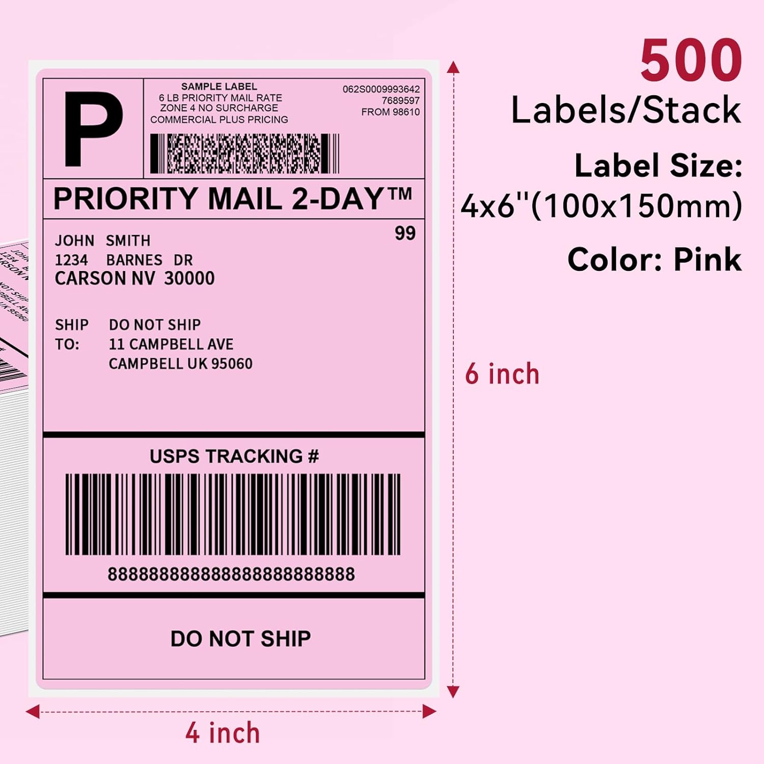 Detalle de Phomemo Etichette Rosa 4x6 500 per Spedizione – Compatibili con MUNBYN, Phomemo e Polono