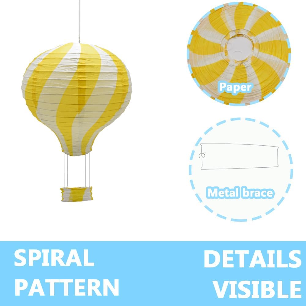 Detalle de Hocansen 3Pcs Yellow Hot Air Balloon Paper Lanterns – 30 cm Hanging Lampshades