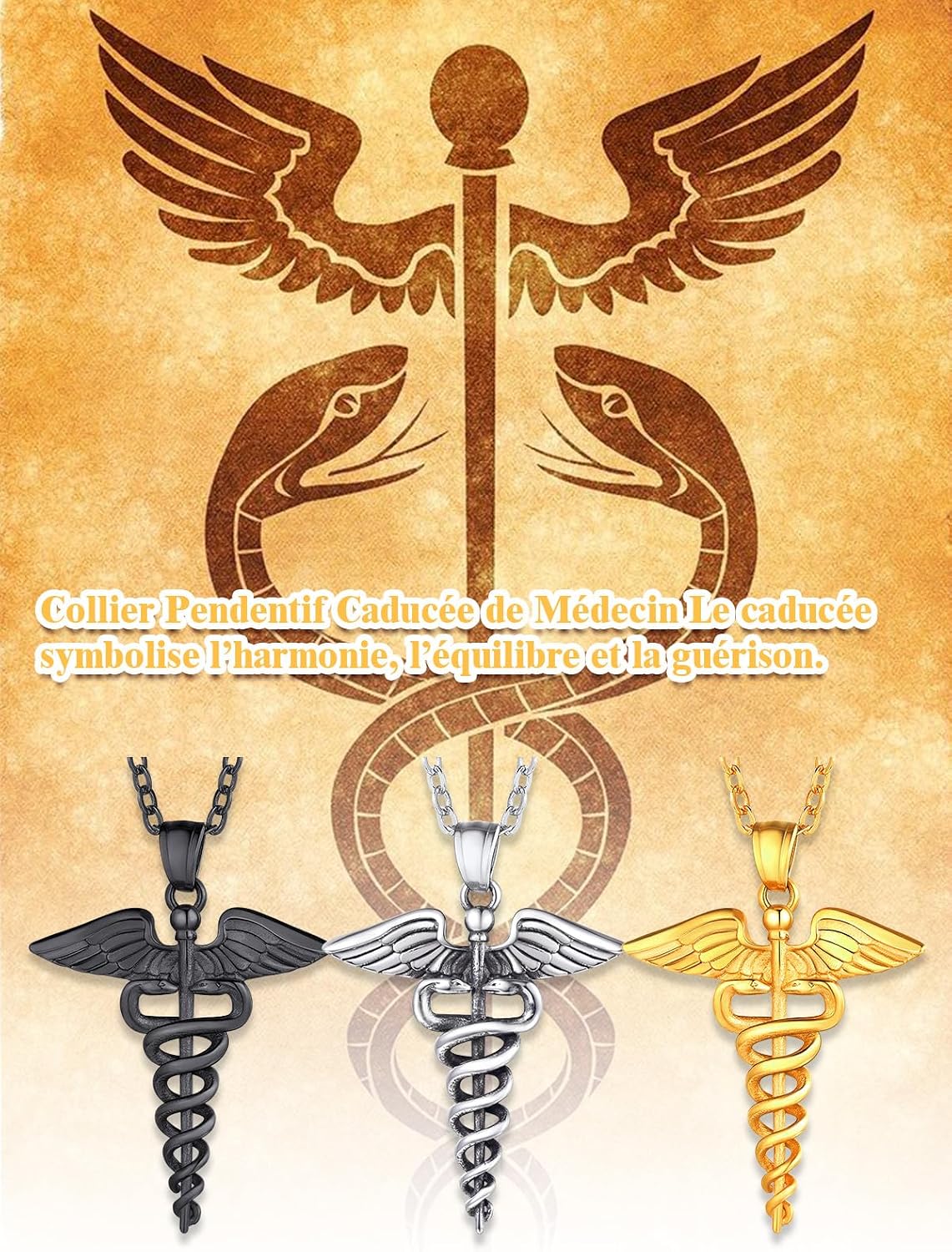 Thumbnail 4 de U7 Collier Caducée Chaîne fine en acier