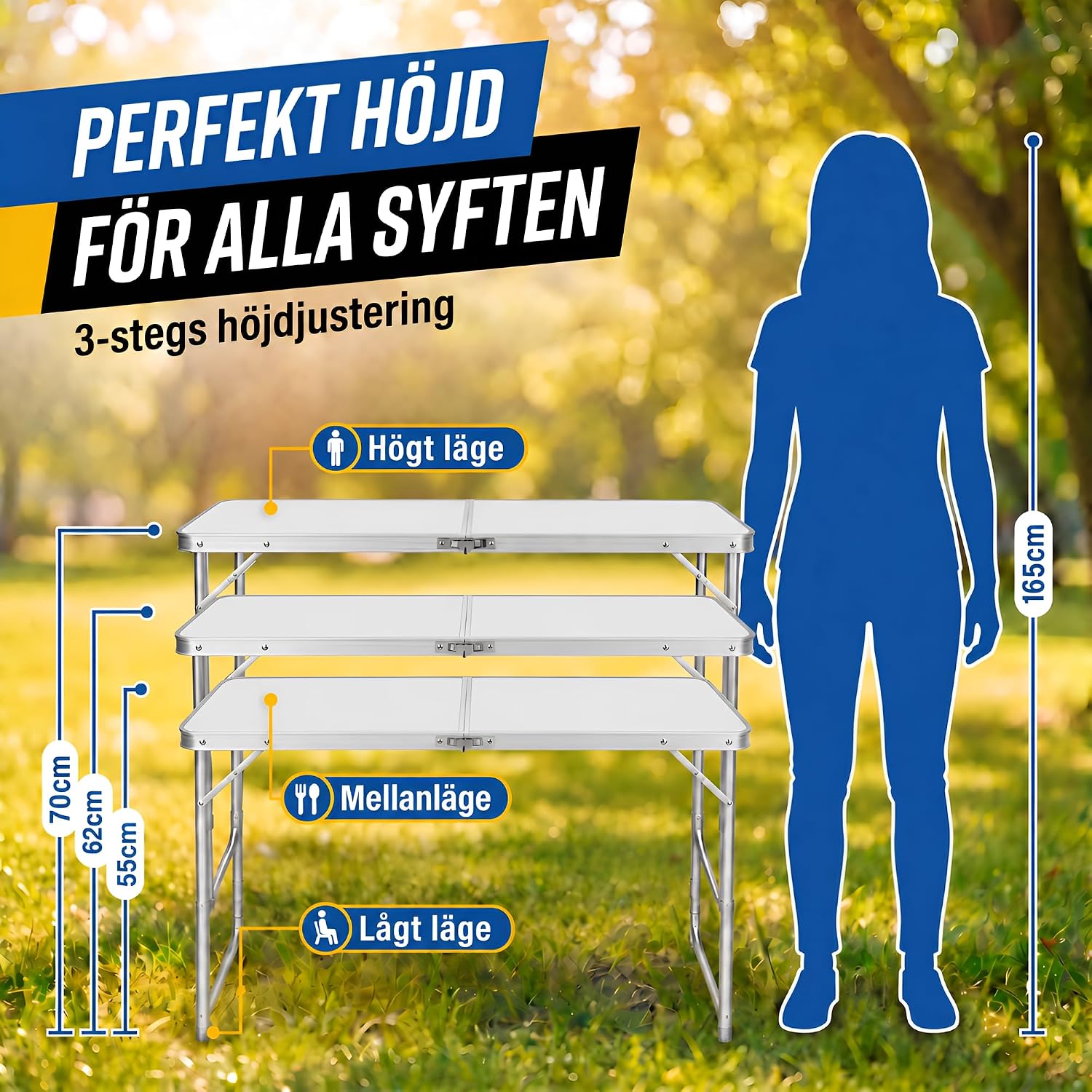 Detalle 2 de GOODS+GADGETS 3169011 campingbord 120 × 60 cm i aluminium, tre höjdlägen