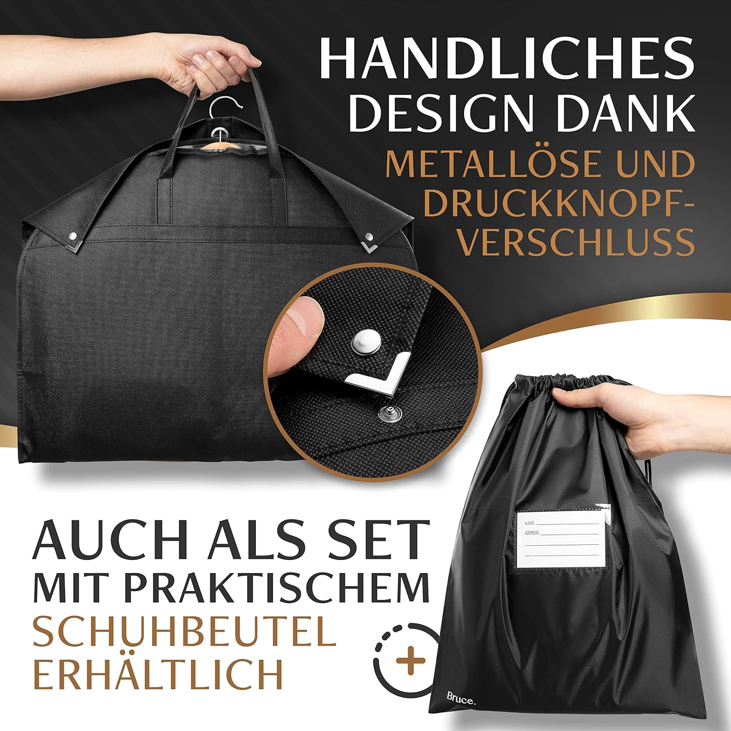 Thumbnail 6 de Bruce.® 3x Kleidersack Kurz 100x60cm inkl. 1x Schuhbeutel – atmungsaktive Kleiderschutzhülle (120 GSM) für Reisen & Aufbewahrung