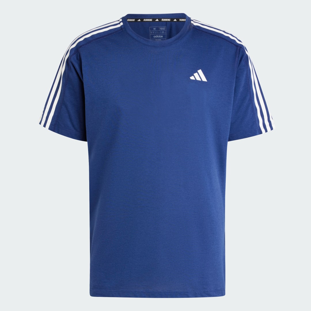 Detalle 2 de Camiseta Own the Run 3 bandas de Adidas — azul, para entrenamiento diario