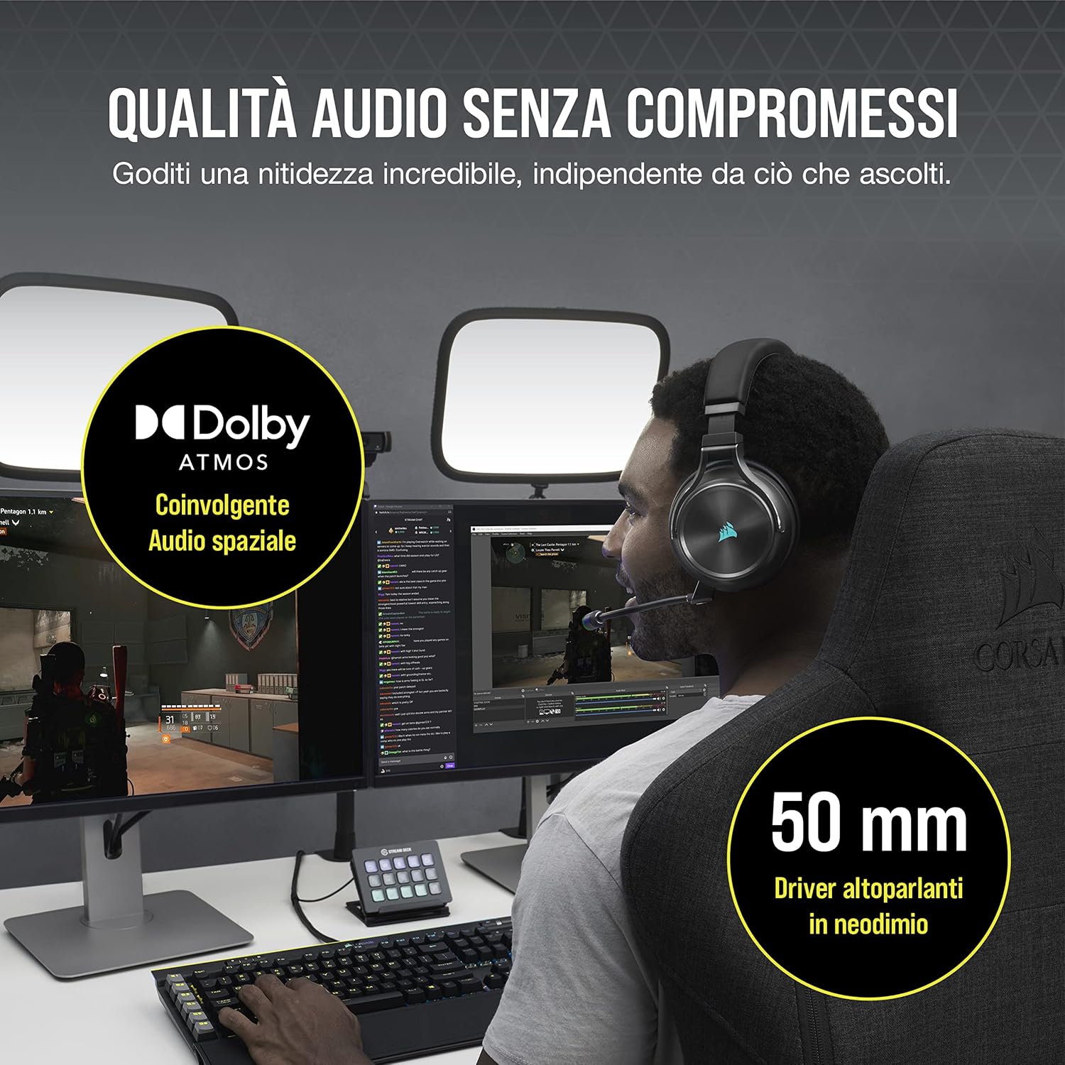 Thumbnail 3 de Corsair Virtuoso RGB Wireless XT cuffie gaming, taglia large