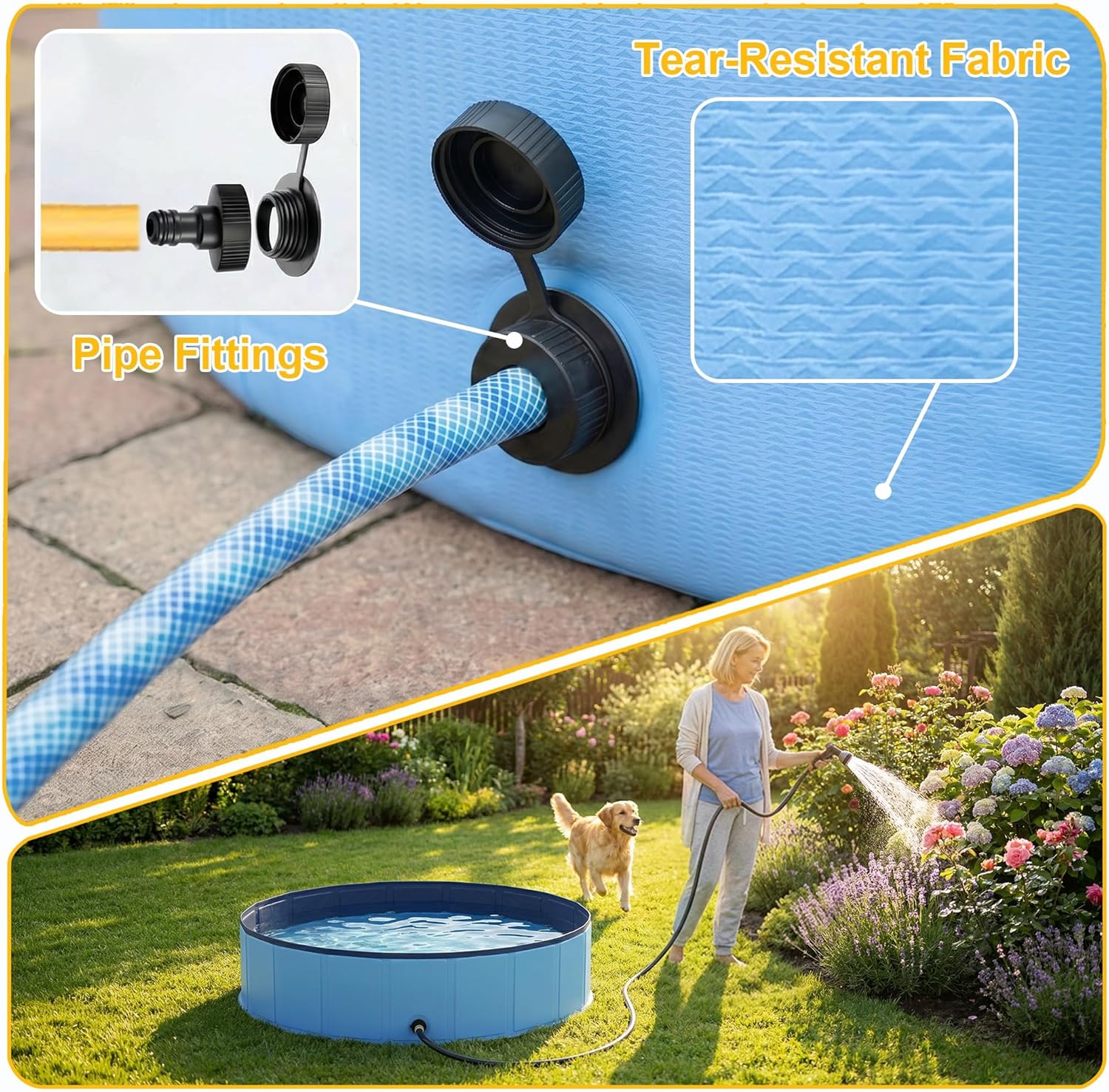 Thumbnail 5 de Hundepool faltbar Ø160 cm, Höhe 30 cm – kratzfeste PVC-Konstruktion mit Anti-Rutsch-Belag und Abflussstopfen (Blau)