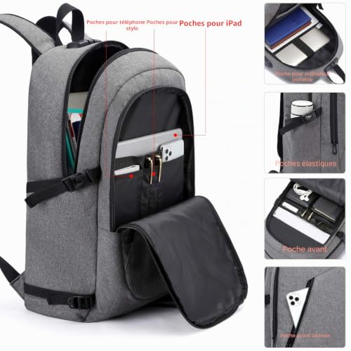 Thumbnail 2 de WENIG Sac à Dos Ordinateur Portable 17 Pouces – Antivol, 35L, USB intégré