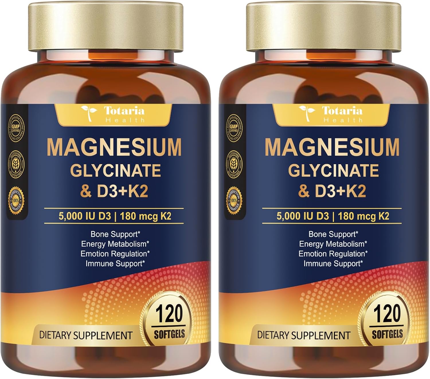 Detalle de Totaria 9-in-1 Magnesium Glycinate Softgels with Vitamin D3 5000 IU and K2, 2 Pack