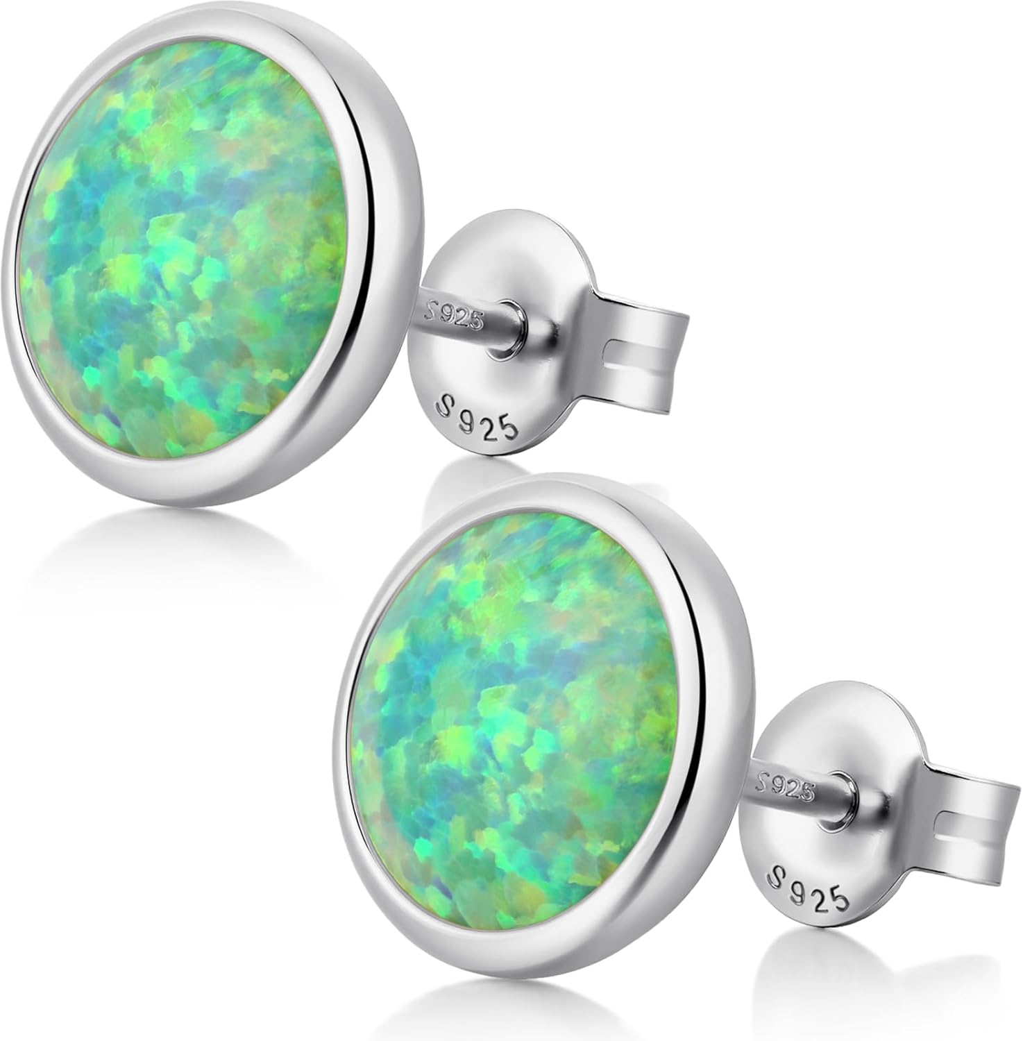 Detalle de 18 Karat Weißgold überzogen Opal Ohrstecker, S925 Silber – Größen 6/7/8 mm