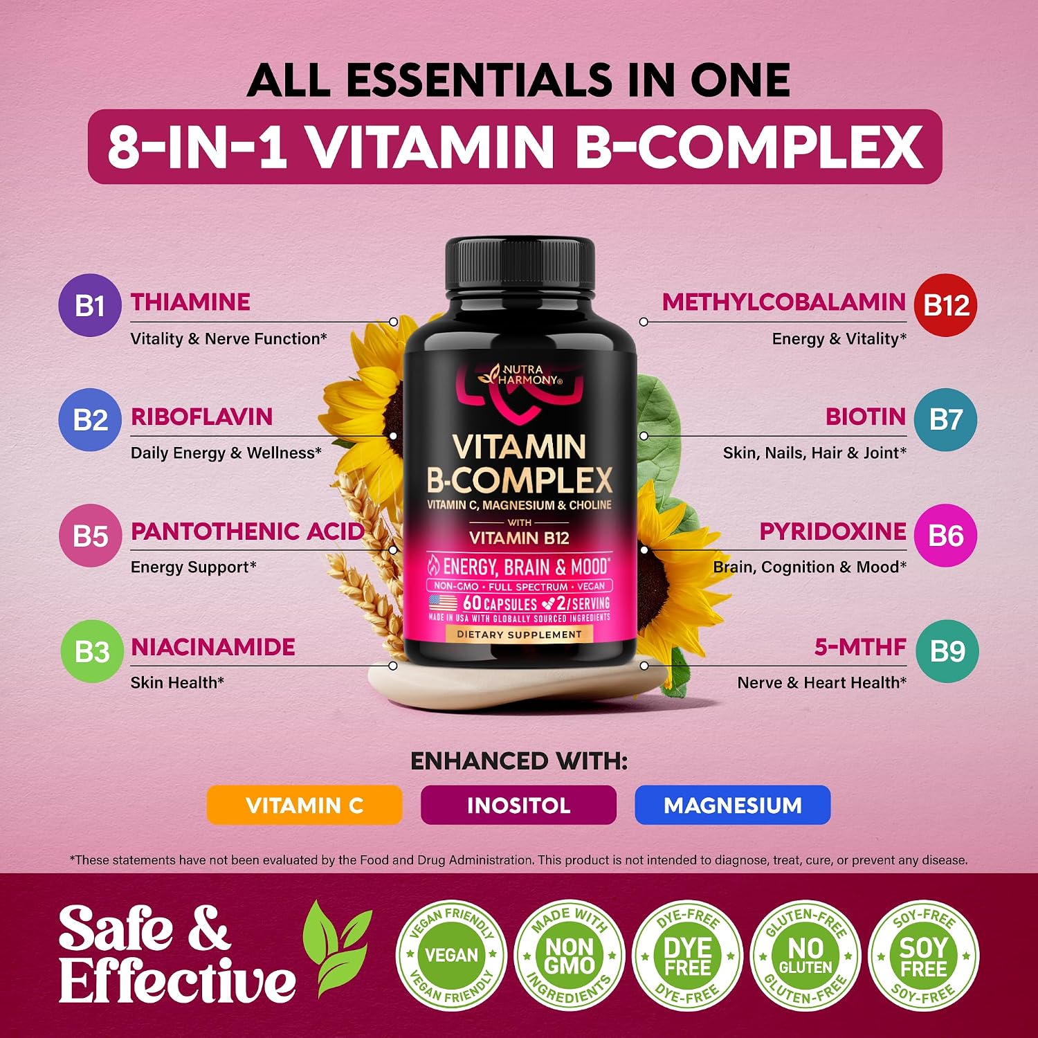 Thumbnail 6 de NUTRAHARMONY NH-BCMPLXCPS60 Vitamin B Complex, Methylated B12, 60 Capsules