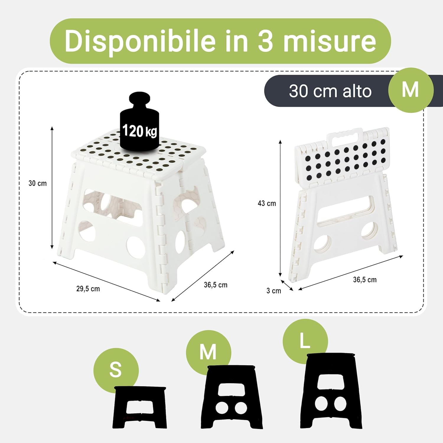 Detalle de ZOLLNER Sgabello pieghevole 30 cm – sedia pieghevole bianca, versatile per casa e campeggio