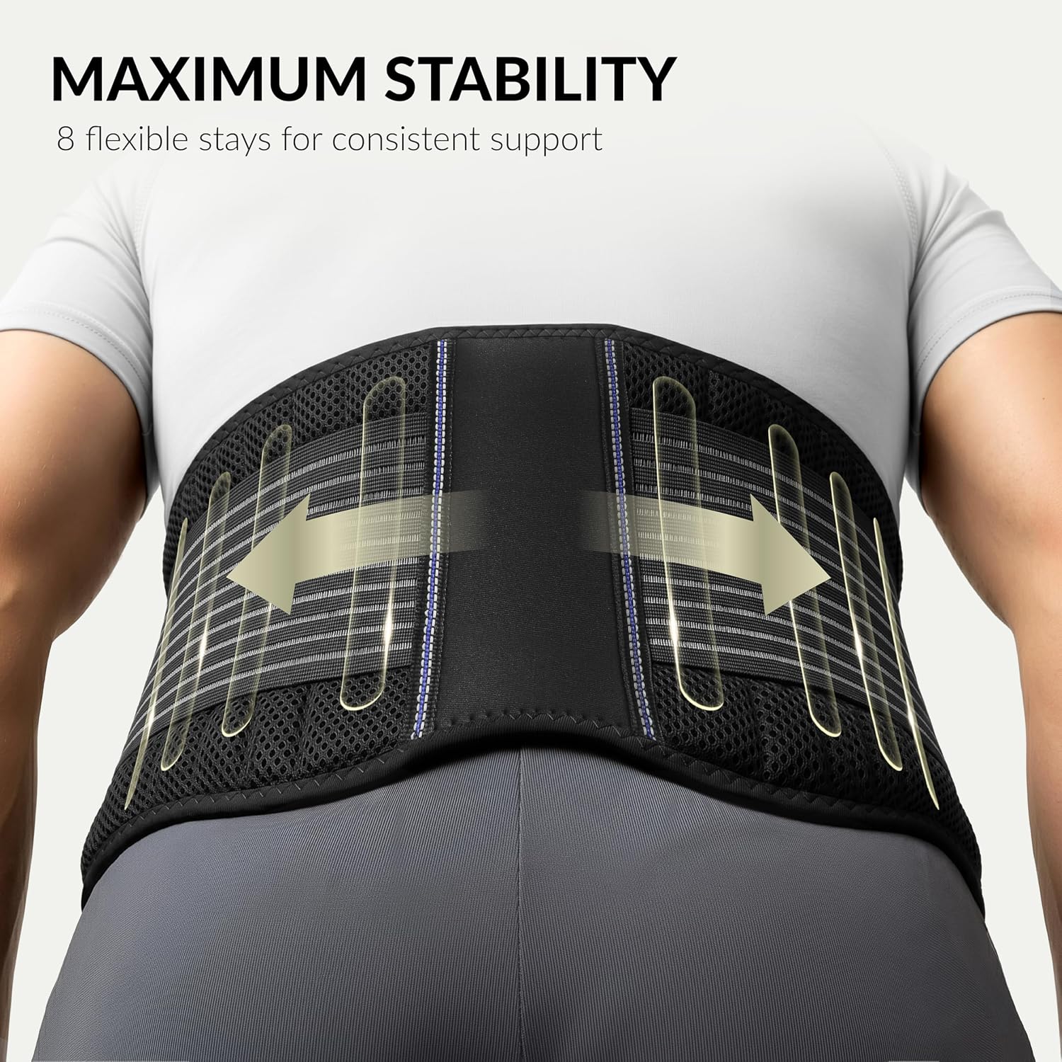 Detalle de BraceUP Back Brace for Men and Women: Breathable Lower Back Support with Dual Straps (L/XL 35-43 in)