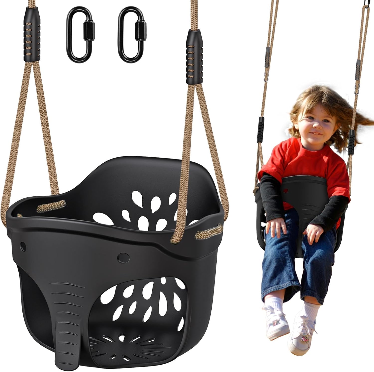 Dolibest Swing Seat Kids Soft Plastic Bucket Swing (Black Elephant) with High Back & Adjustable 130–200cm Rope