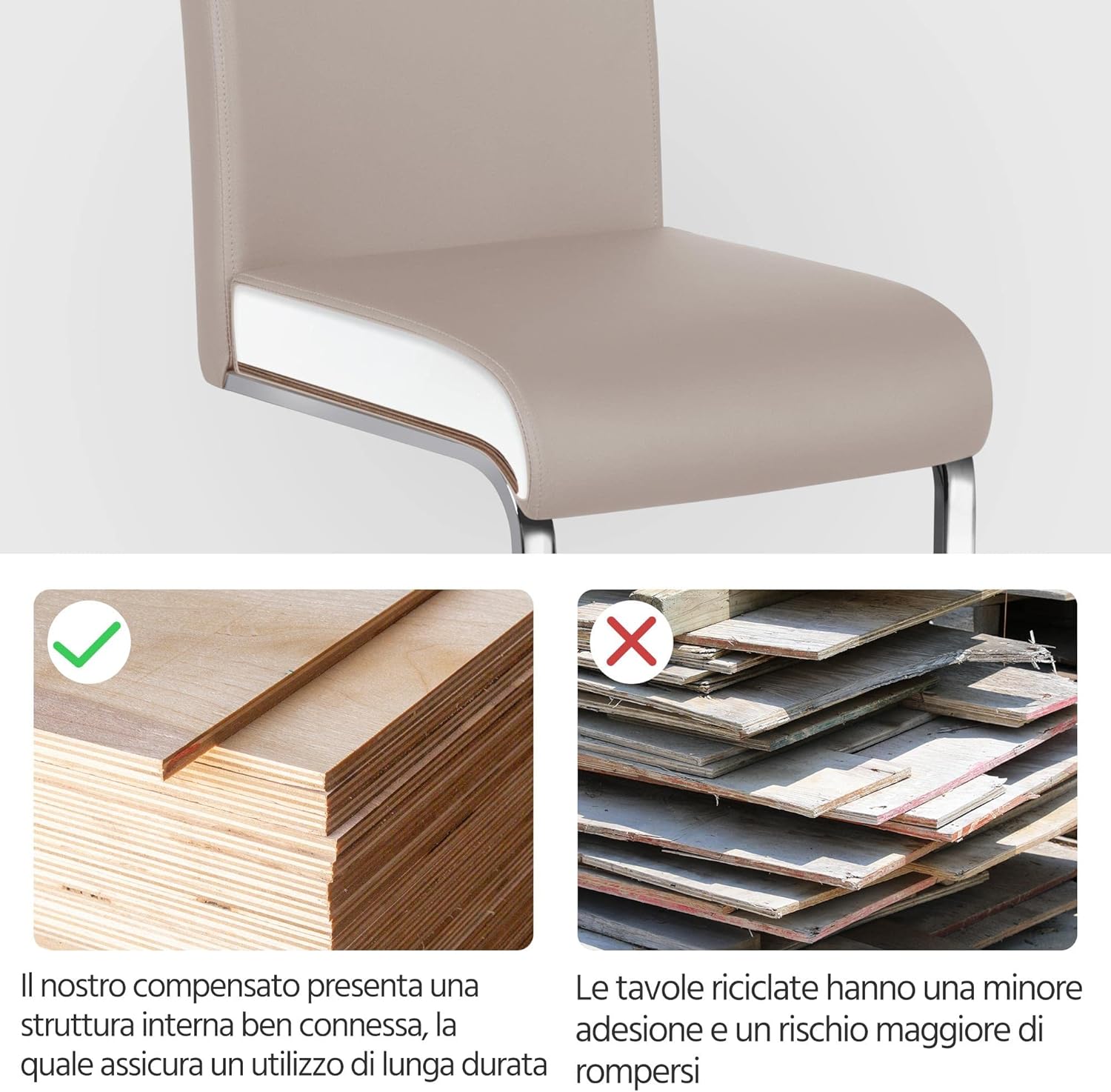 Detalle de Yaheetech Set 2 Sedie Sala da Pranzo Imbottite con Seduta 10 cm, Schienale Alto e Gambe a U in Metallo — Marrone Chiaro