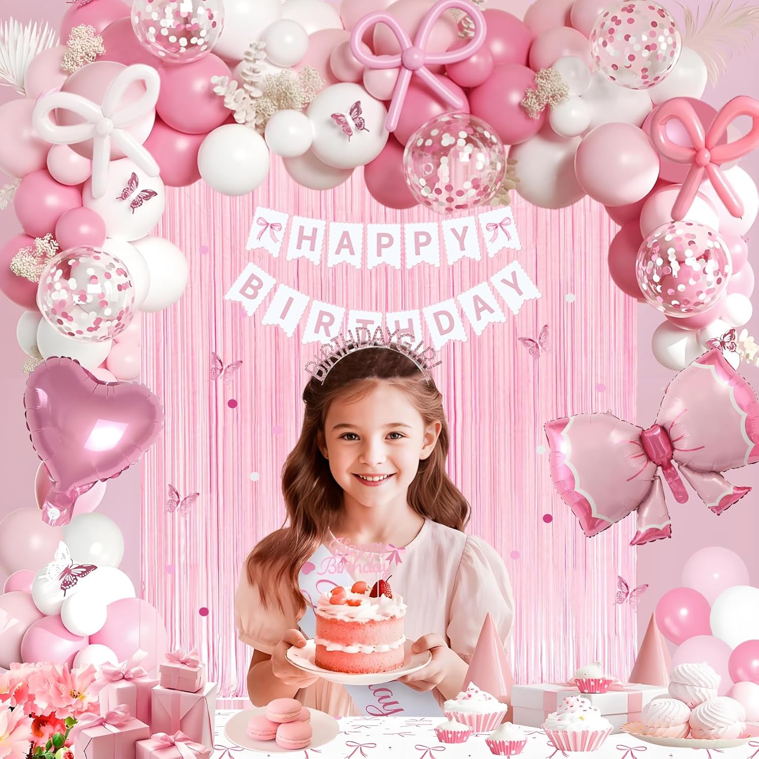 Thumbnail 1 de Pink Bow Birthday Decorations Kit