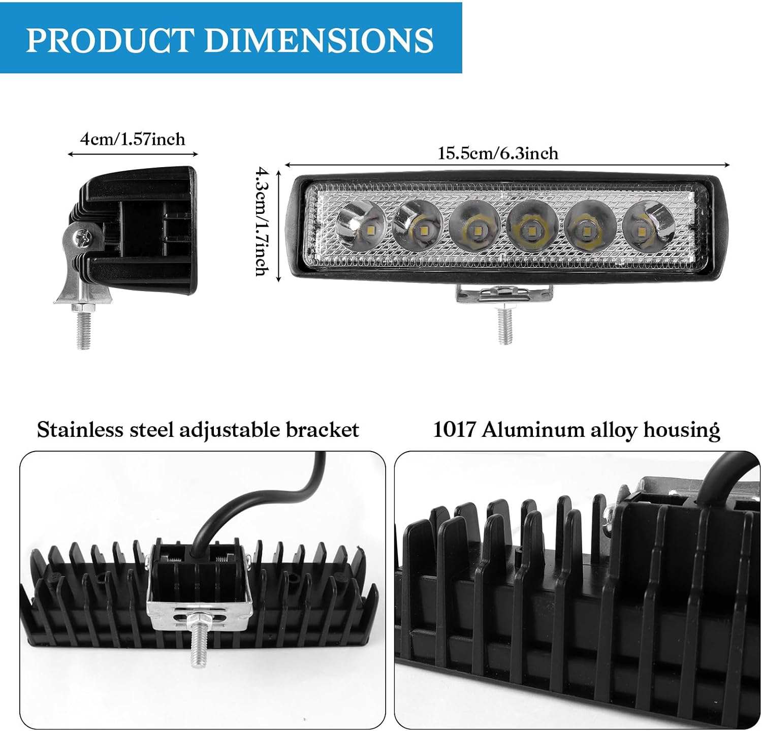 Detalle de Indrnif CX-03301-CX LED-werklampen, 2 stuks, 18 W, 12 V en IP67