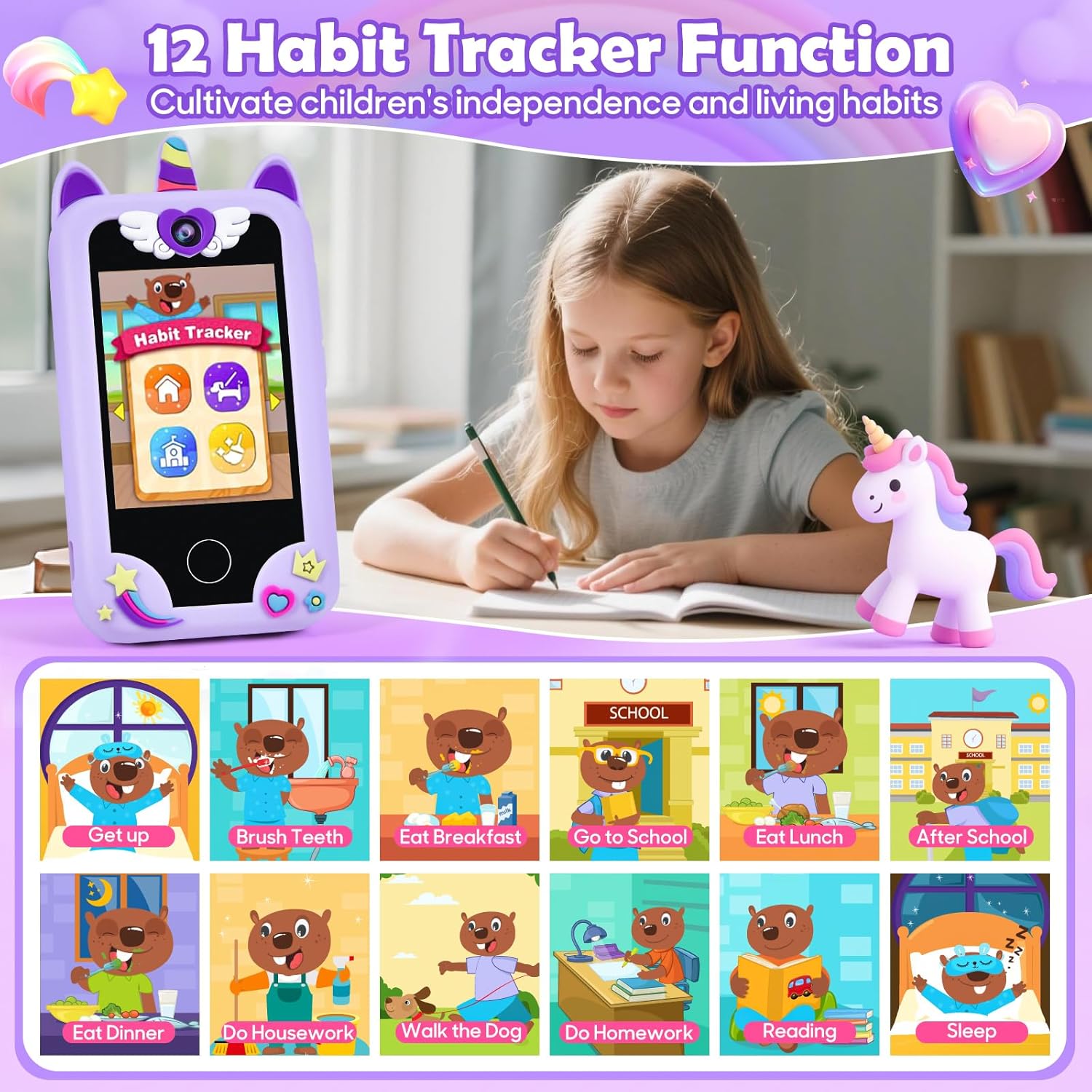 Detalle 2 de Elecoutek Kids Smart Phone: Unicorn Themed 2.8" Toy Smartphone for 3–10 Year Olds