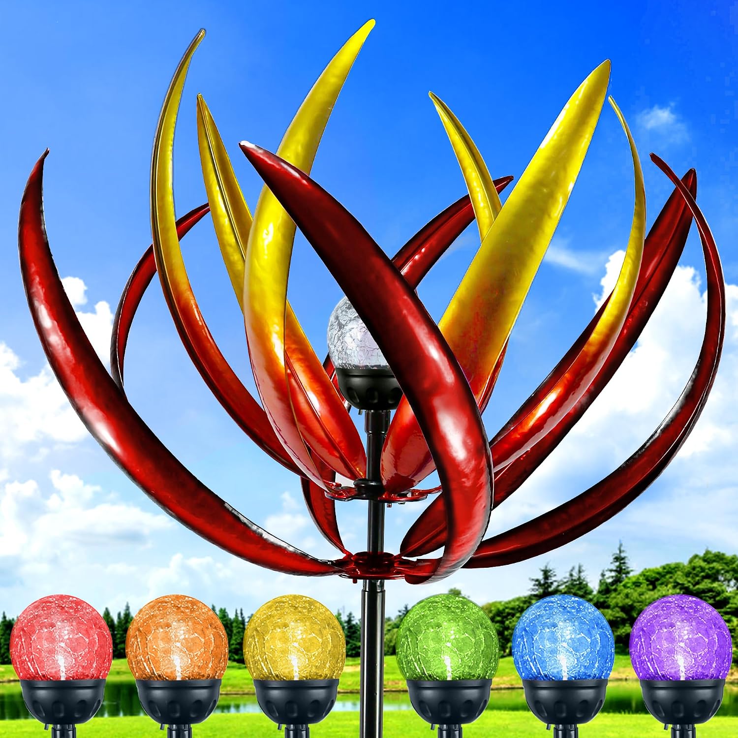 Thumbnail 6 de RARAXUAN 70 in Large Wind Spinners Outdoor: Solar Tulip Kinetic Yard Art