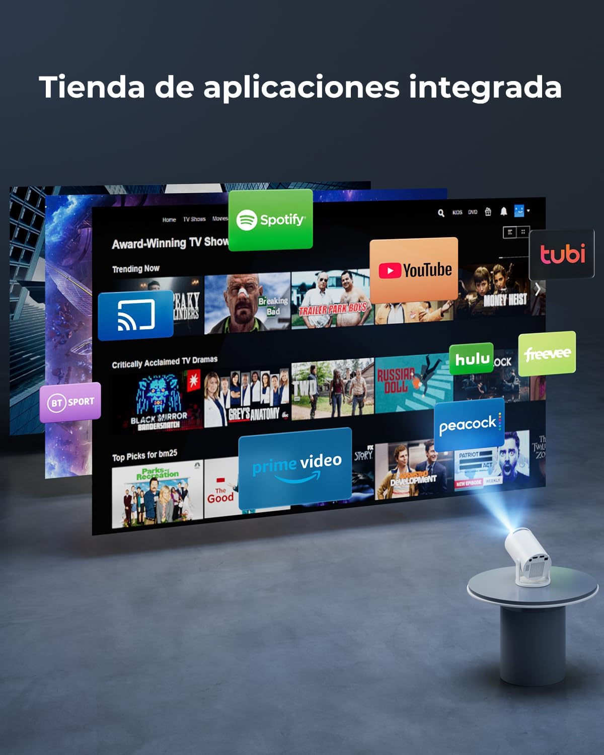 Detalle 2 de Proyector Portátil 4K con Android 14 y Apps Integradas de Einyoumily