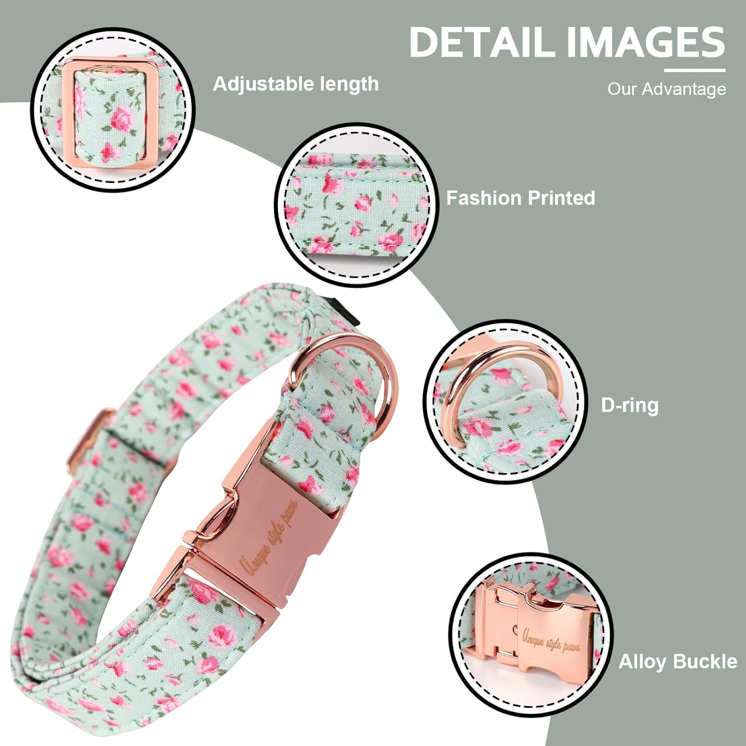 Thumbnail 2 de Unique Style Paws Hundehalsband aus Baumwolle – verstellbar mit D-Ring (für kleine bis große Hunde)