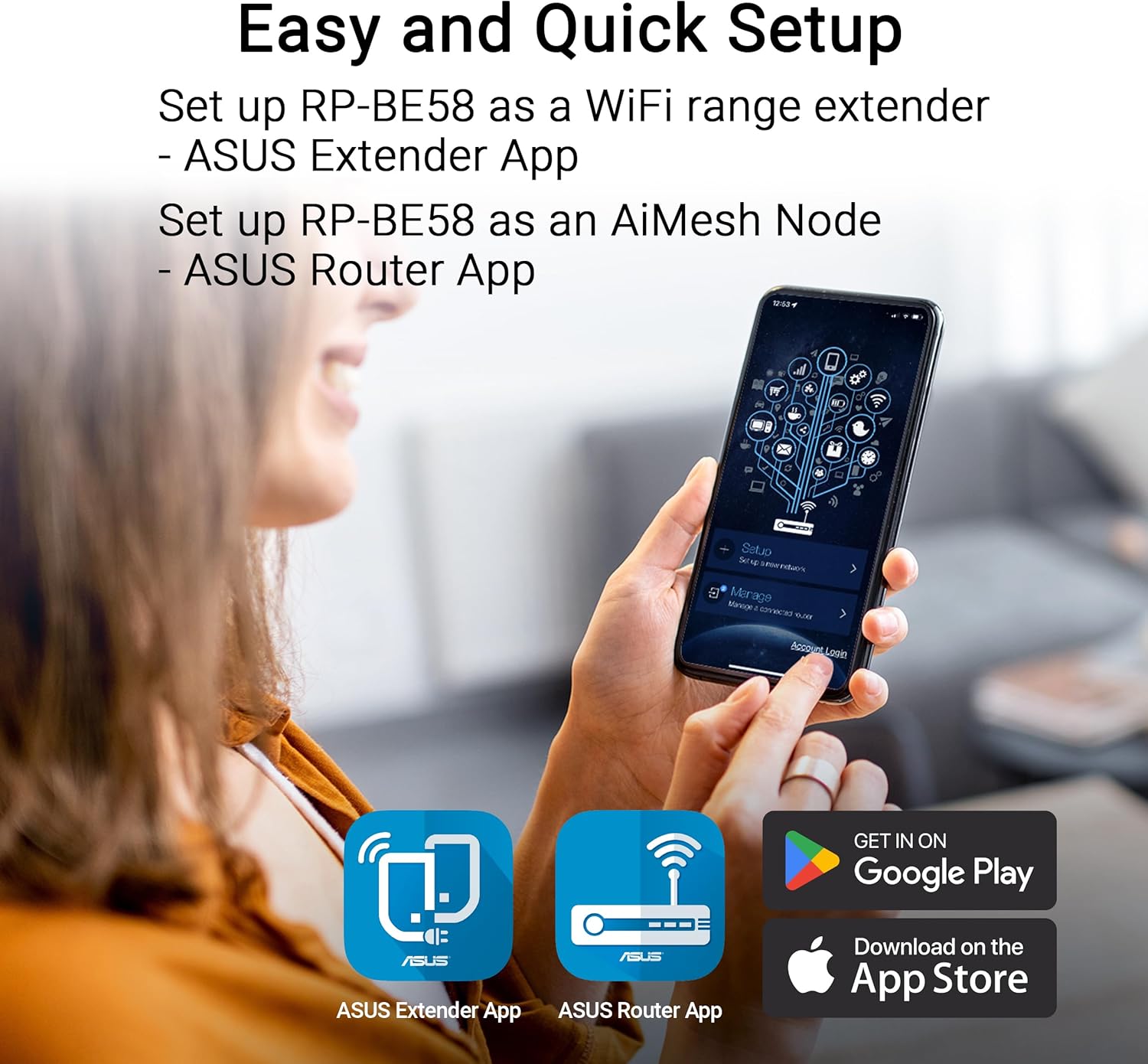 Thumbnail 5 de ASUS RP-BE58 BE3600 Dual-Band WiFi 7 AiMesh Repeater (bis zu 3.600 Mbps) mit nahtlosem Mesh