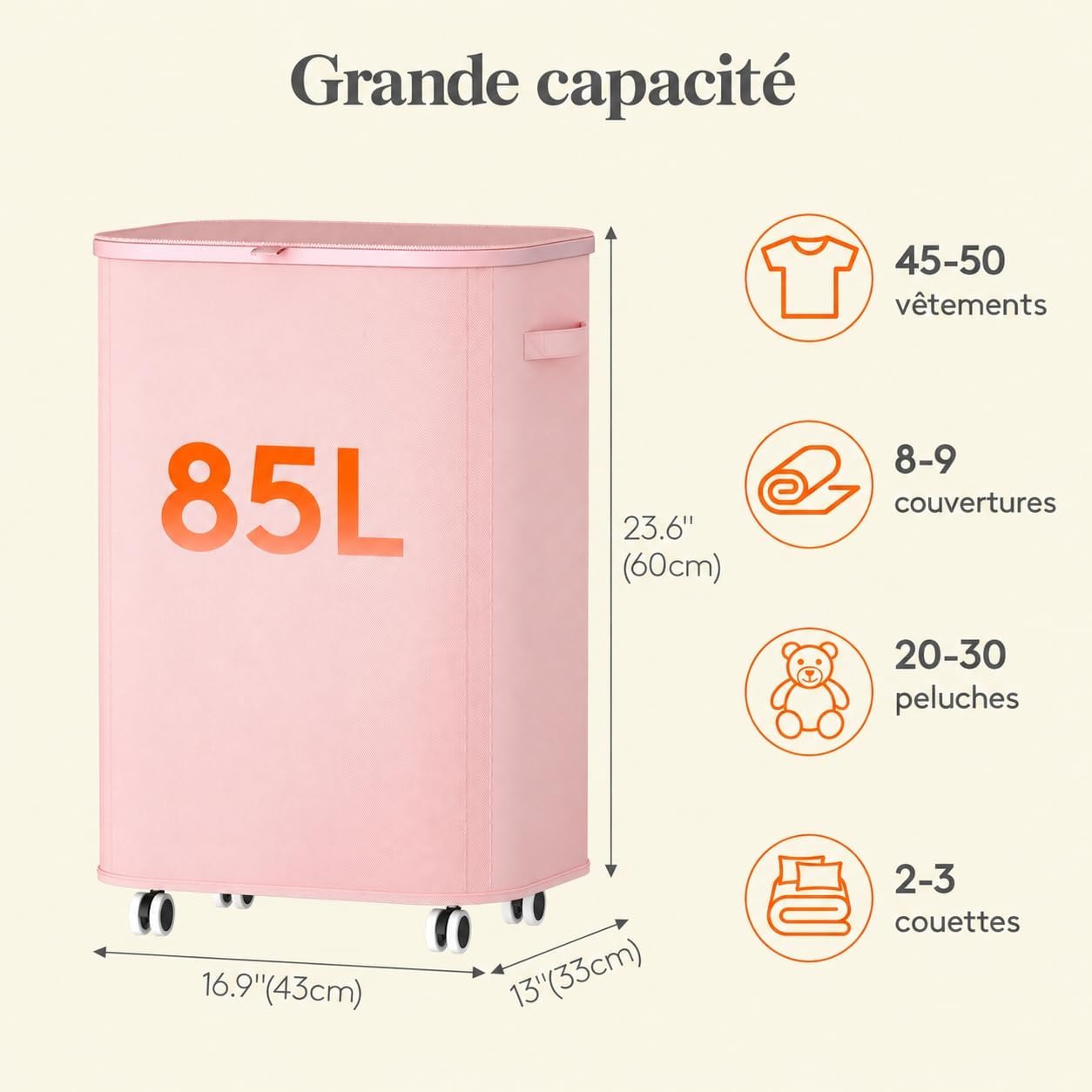 Detalle 2 de Lifewit 24599 wasmand 85 l met wielen, deksel en afneembare waszak