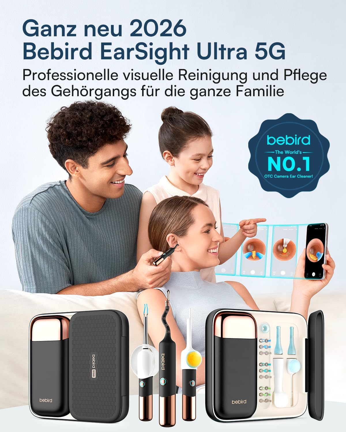 Detalle de BEBIRD EarSight Ultra 5G WiFi Ohrenreiniger & Pflegegerät mit flexibler Otoskop-Kamera (schwarz)