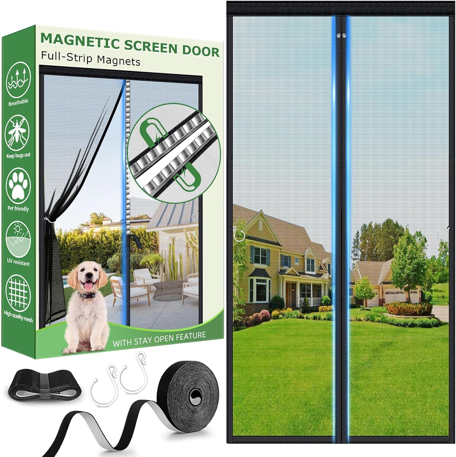 Magnetic Fly Screen Door (Full-Length Magnets) – No Gap Auto Closes, Fiberglass Mesh Curtain, 90 x 210cm, Black
