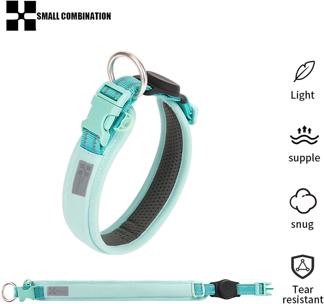 Detalle de Small Combination Adjustable Pet Dog Collar, Turquoise and Black (Aqua Green, M)