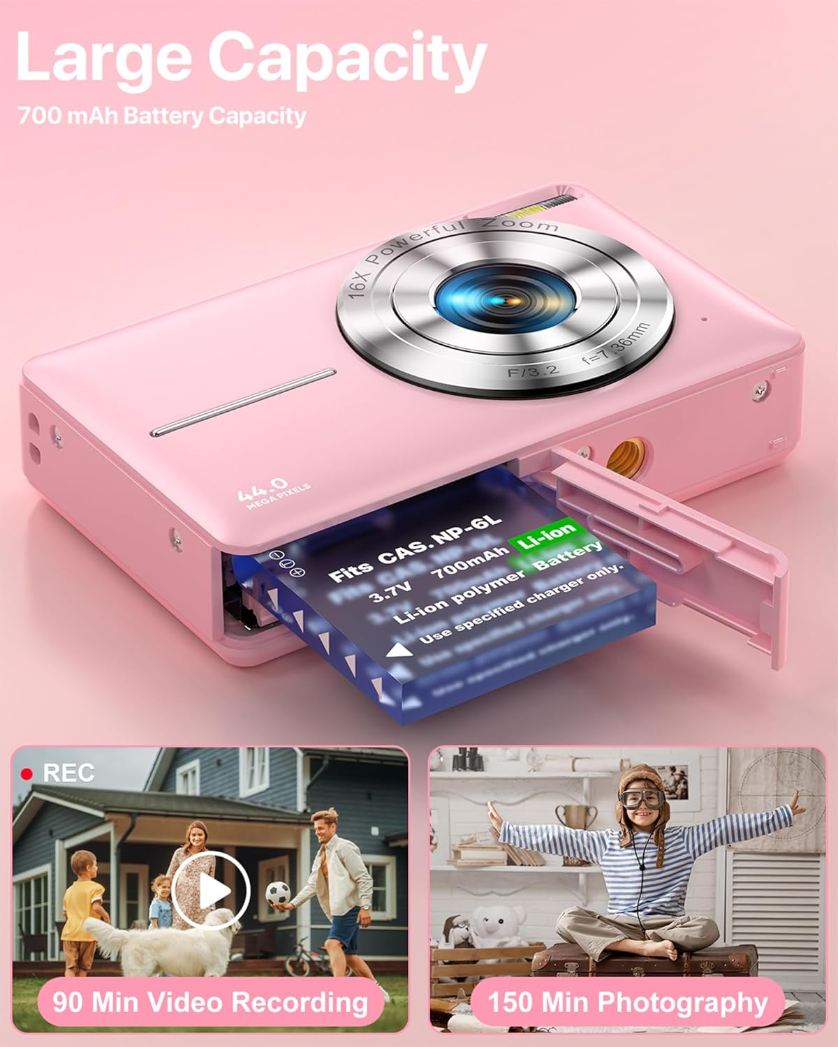 Thumbnail 2 de Digital Camera with Built-In Fill Light, FHD 1080P Video, 16X Digital Zoom, SD Card Point-and-Shoot (Compact for Teens & Kids)