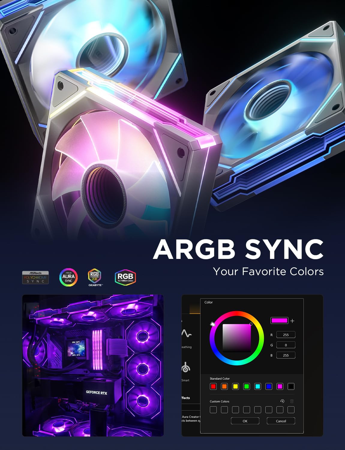 Thumbnail 3 de AsiaHorse AMICI-5GT RGB PC Fans (Infinity Mirror ARGB, HDB Bearing) — Speeds up to 1800 RPM