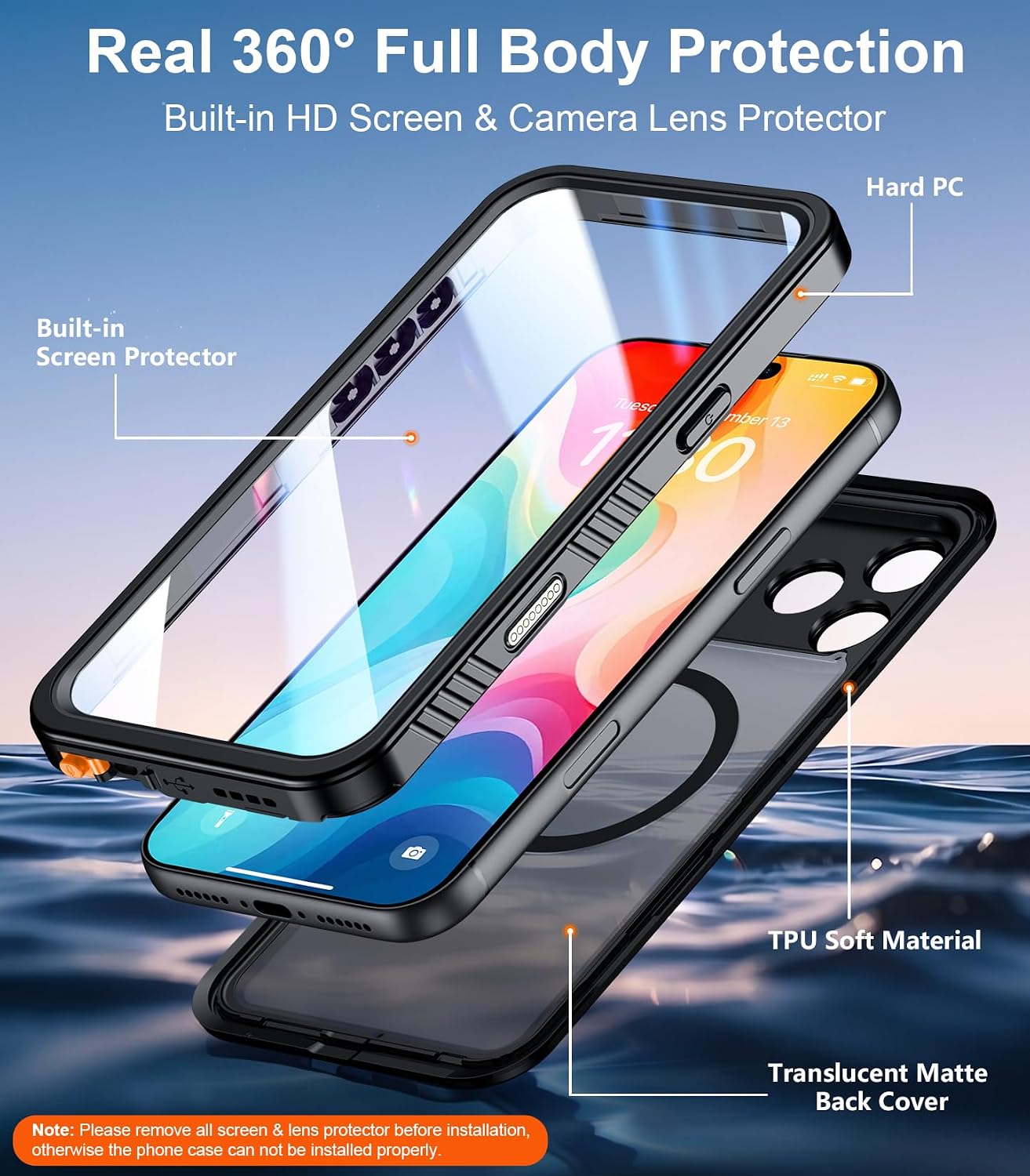 Detalle de Temdan Waterproof Case for iPhone 18 Pro Max, IP68 and MagSafe Compatible