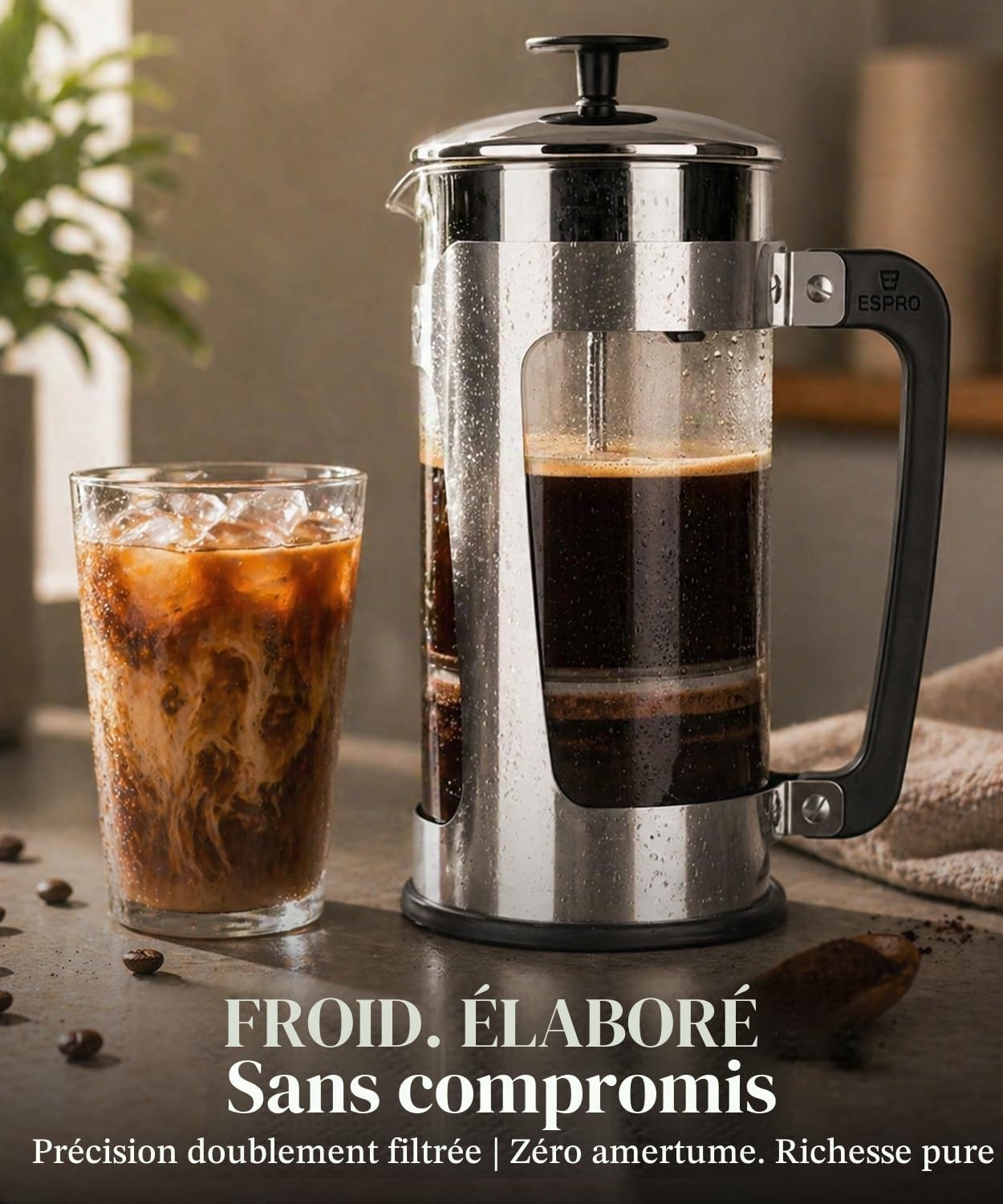 Detalle 2 de ESPRO P5 1218C koffiepers van glas en roestvrij staal, 532 ml