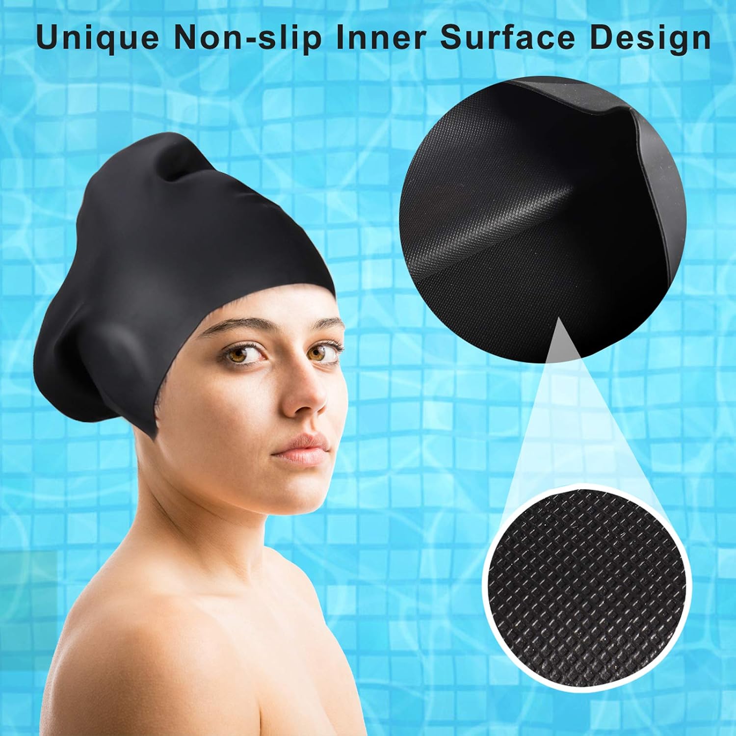 Detalle 1 de Seago Long Hair Silicone Swim Cap 2-Pack for Braids and Dreadlocks