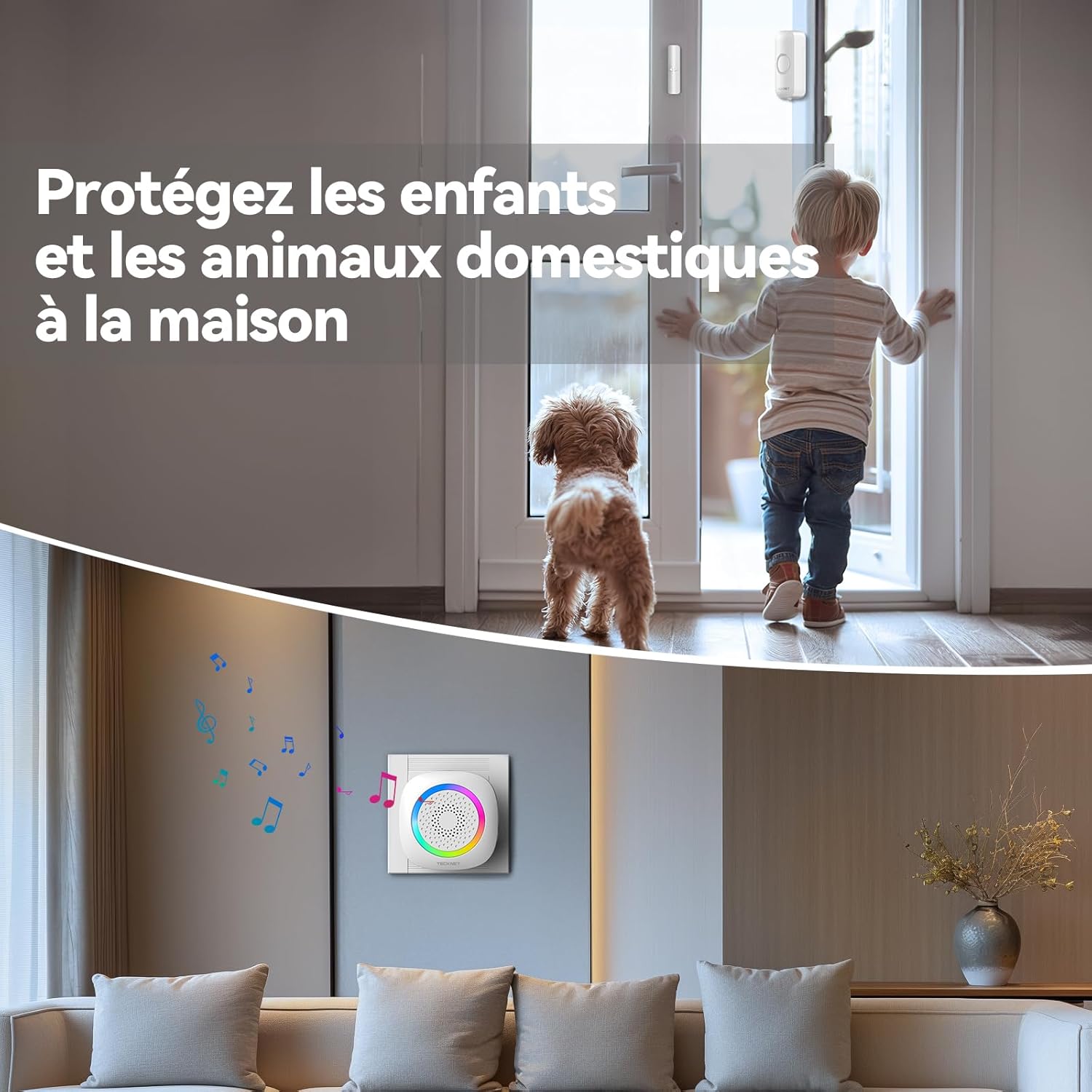 Detalle de TECKNET Alarme Porte et Fenêtre Détecteur — Système sans fil avec RVB lumineux, portée jusqu’à 300 m et 61 mélodies
