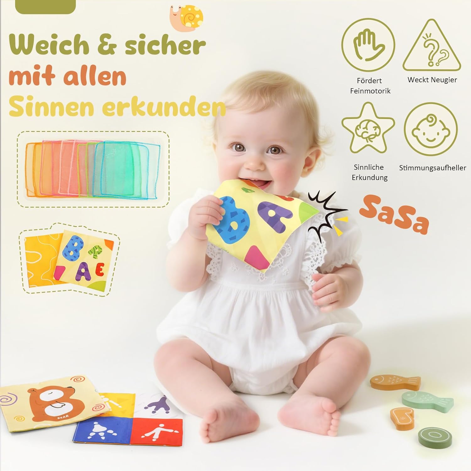 Detalle de Almaxi Montessori 6-in-1 Wooden Tissue Box Toy for 1 Year Olds