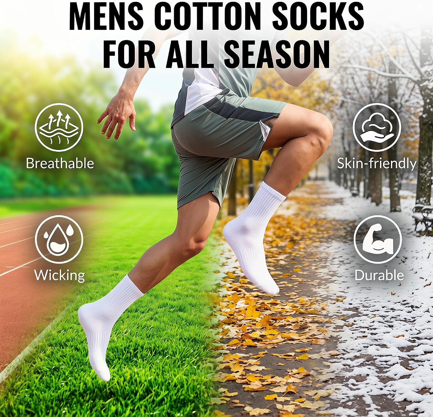 Detalle de BONANGEL Men's White Ankle Quarter Socks with Cushioned Cotton – 6 Pairs