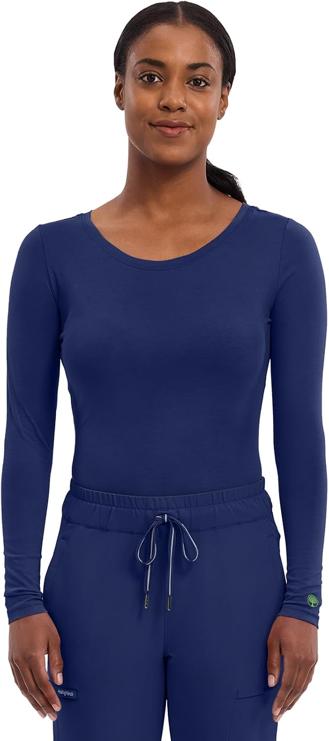 Detalle de Healing Hands Melissa Women's Long-Sleeve Underscrub Top, Cotton-Blend Stretch Knit