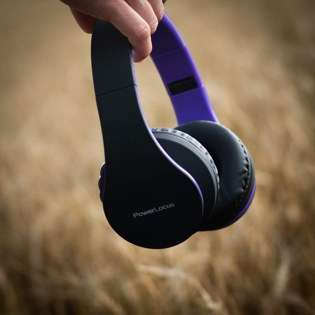 Detalle de PowerLocus Wireless Bluetooth Over-Ear Headphones (Purple) – Foldable, with Case