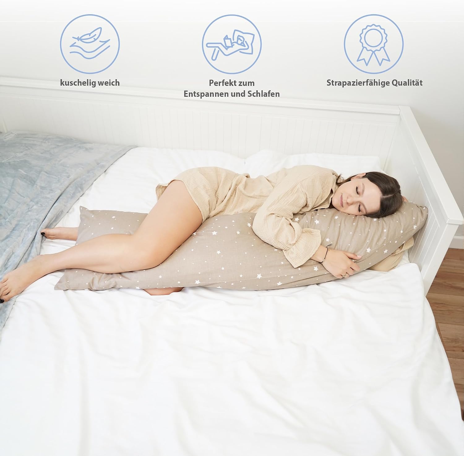 Detalle 2 de Totsy Baby Cuscino lungo per dormire sul fianco 145 cm: supporto gravidanza per riposo e allattamento