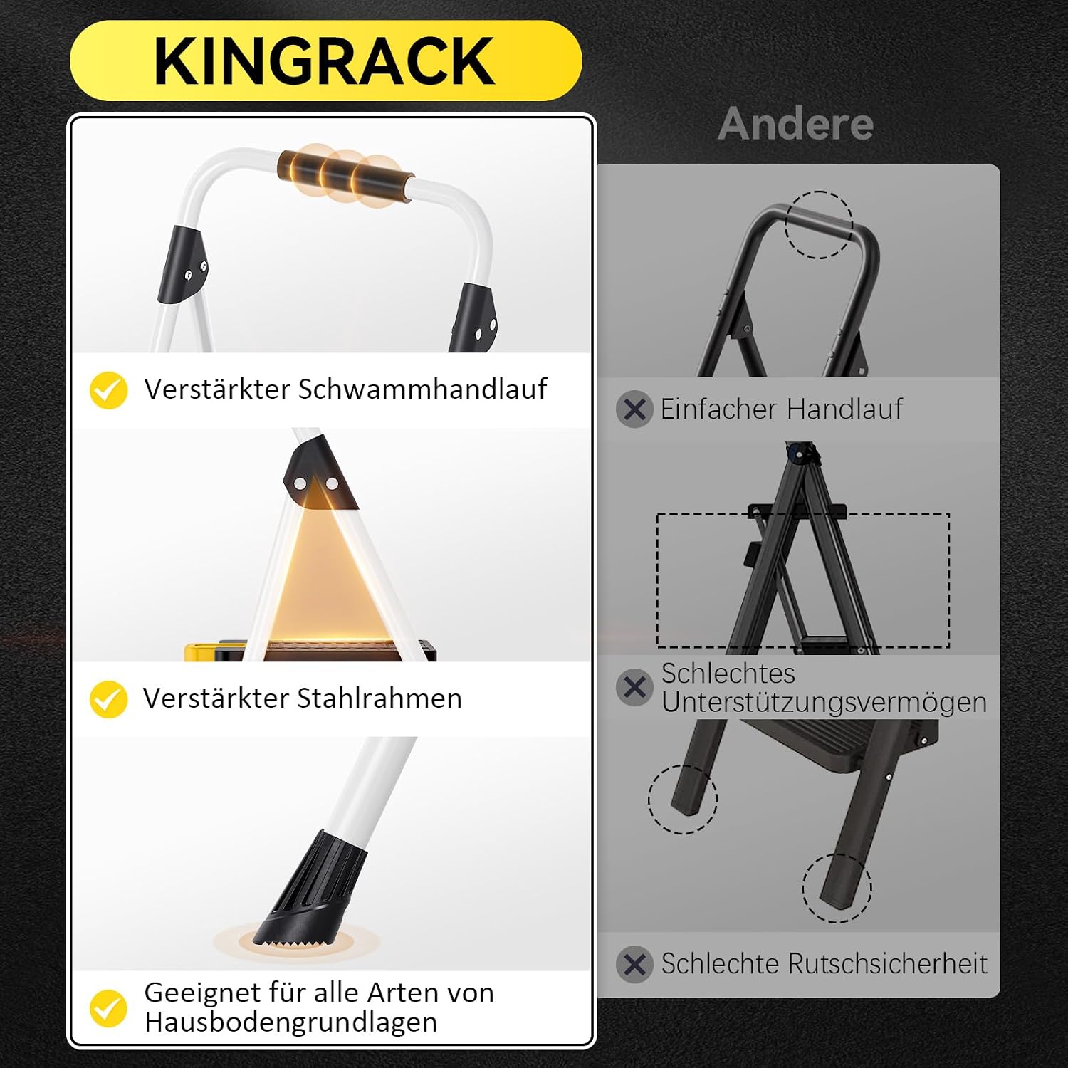 Thumbnail 4 de KINGRACK Trittleiter 3 Stufen 360 kg Belastung 🪜