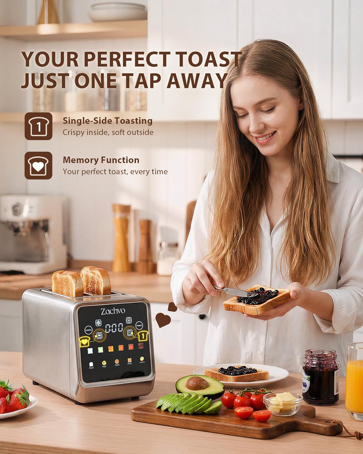 Thumbnail 3 de 2 Slice Touchscreen Toaster with Stainless Steel Finish — 3.5cm Slots, Memory Function & Single-Side Toasting